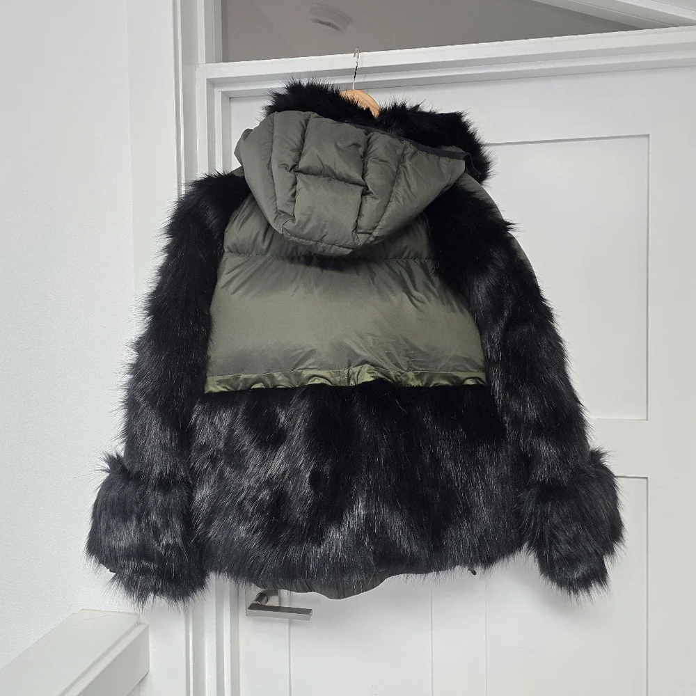 Nike Sacai Edition Down NGR Faux Gur Puffer Parka in Olive Green - Picture 10 of 14
